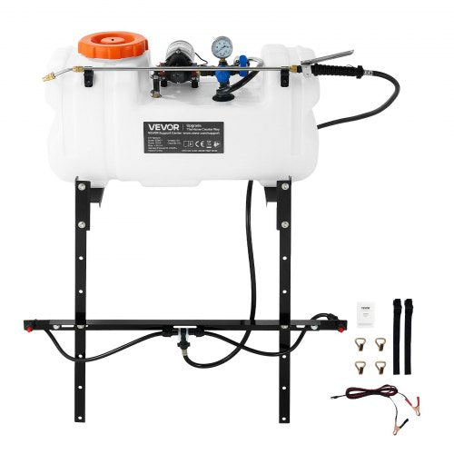 VEVOR ATV Spot Sprayer 60L/15.9 Gal 12V Pump ATV/UTV Broadcast Sprayer, for Garden Farm, 7.2 L/min Flow Rate, Adjustable 0-72 PSI, Weed Spray with Brass Nozzle, Boom, Water Tank, 6.1 m Hose, White
