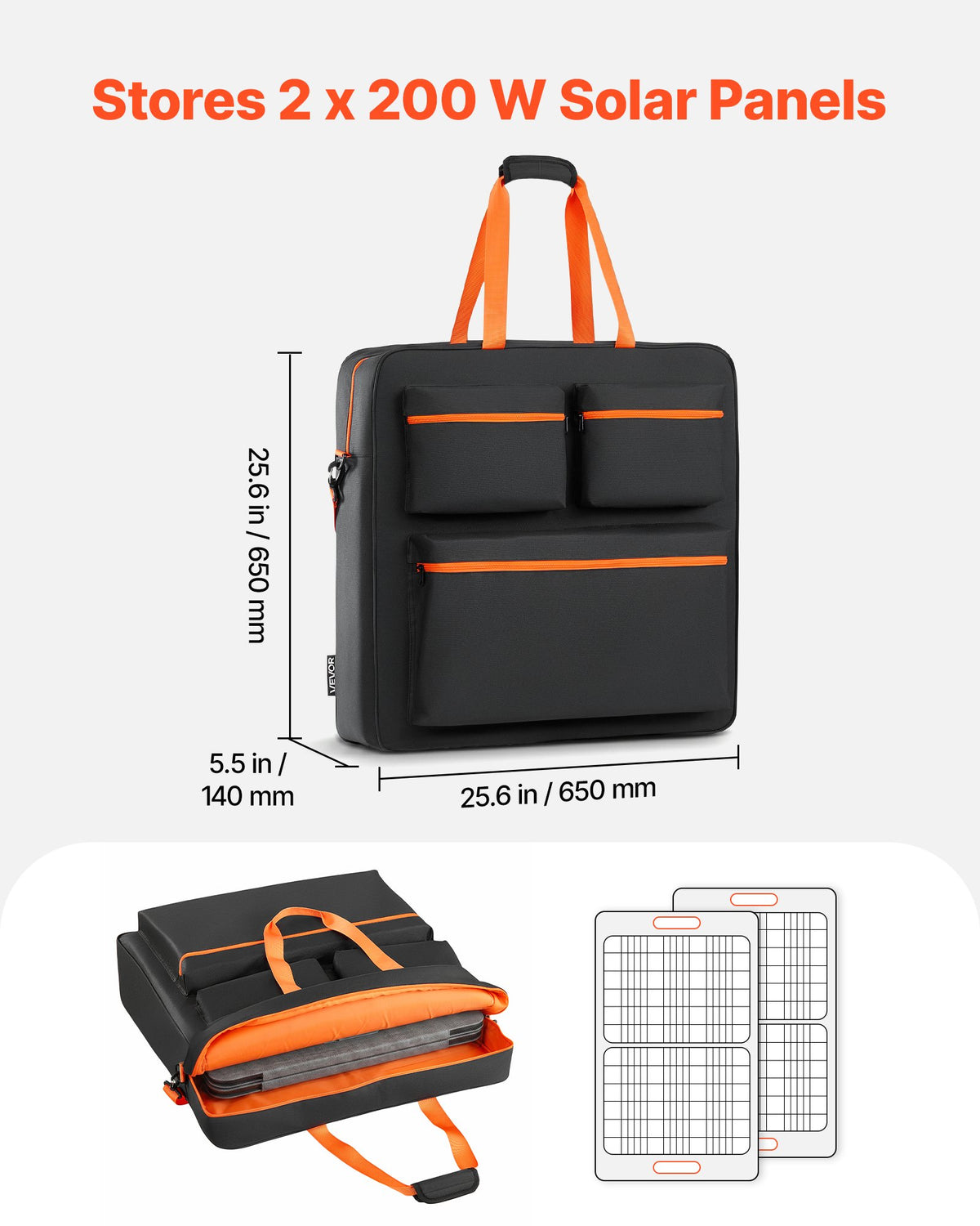 VEVOR Solar Panel Storage Bag Holds up to 2 x 200W Foldable Solar Panels, Lightweight Portable for Outdoor Camping & RV Trips, Waterproof Polyester Fiber Solar Panel Carrying Bag with Shoulder Straps