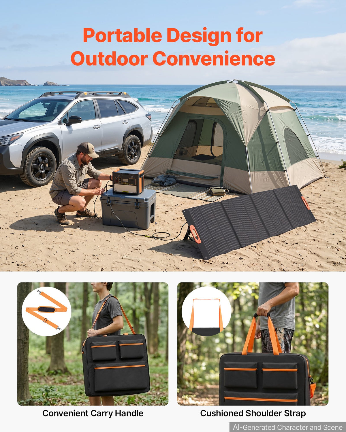 VEVOR Solar Panel Storage Bag Holds up to 2 x 200W Foldable Solar Panels, Lightweight Portable for Outdoor Camping & RV Trips, Waterproof Polyester Fiber Solar Panel Carrying Bag with Shoulder Straps