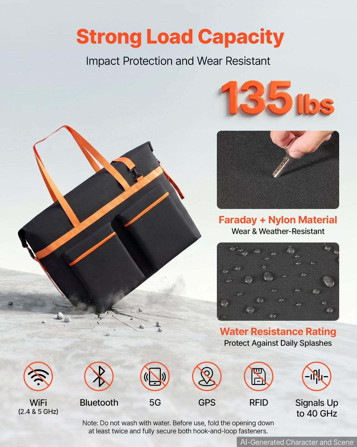 VEVOR Solar Panel Storage Bag for 5 x 300W Foldable Solar Panels, Waterproof Faraday + Nylon Solar Panel Carrying Bag with Signal Blocking, Lightweight Portable for Outdoor Camping, RV Travel
