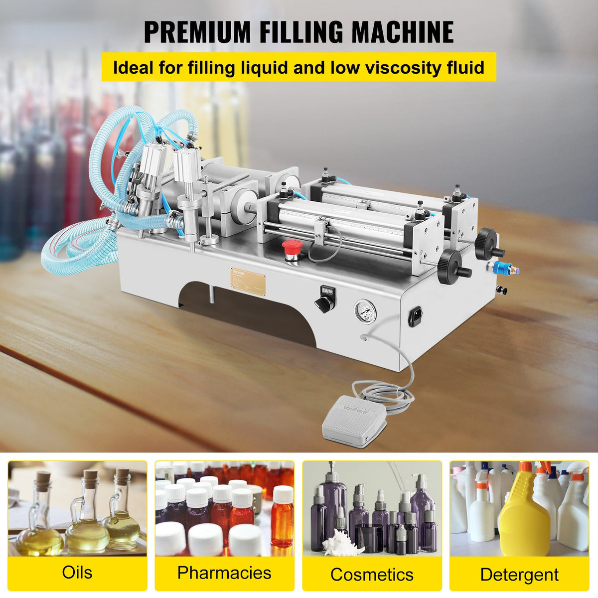 VEVOR 100-1000ml Pneumatic Liquid Filling Machine Two Nozzles Bottle Filler for Liquid Juice Filler for Liquid