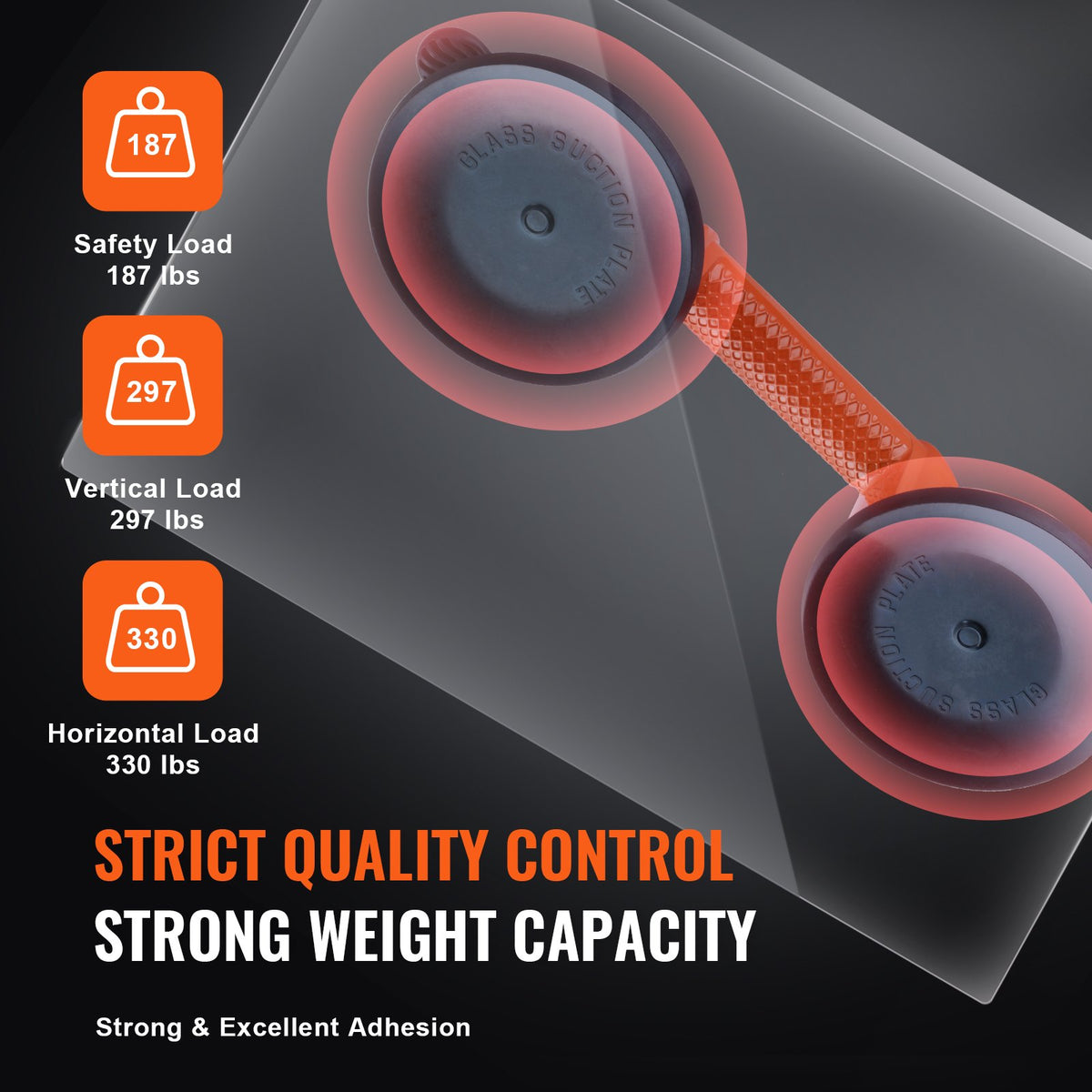 VEVOR Glass Suction Cup, 11.9 cm 2 Pack 149.7 kg Load Capacity, Vacuum Suction Cup with Aluminum Handle, Heavy Duty Industrial Suction Cup Lifter Tool for Glass, Granite, Tile, Metal, Wood Panel Lifting