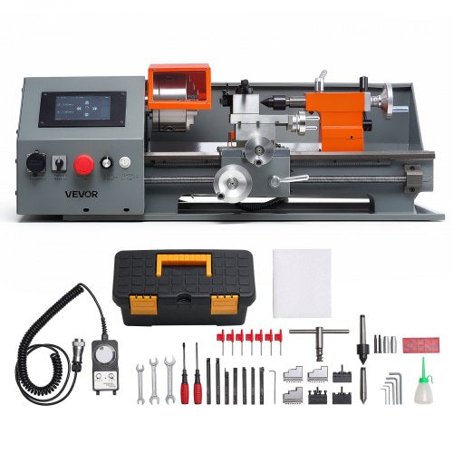 VEVOR Metal Lathe 220 x 400 mm 1100W Benchtop CNC Metal Lathe Touchscreen, for Fully Automatic Metalworking Turning, Quick-Change Tool Post, Electronic Leadscrew Drive, Variable Speed 2500 RPM Max