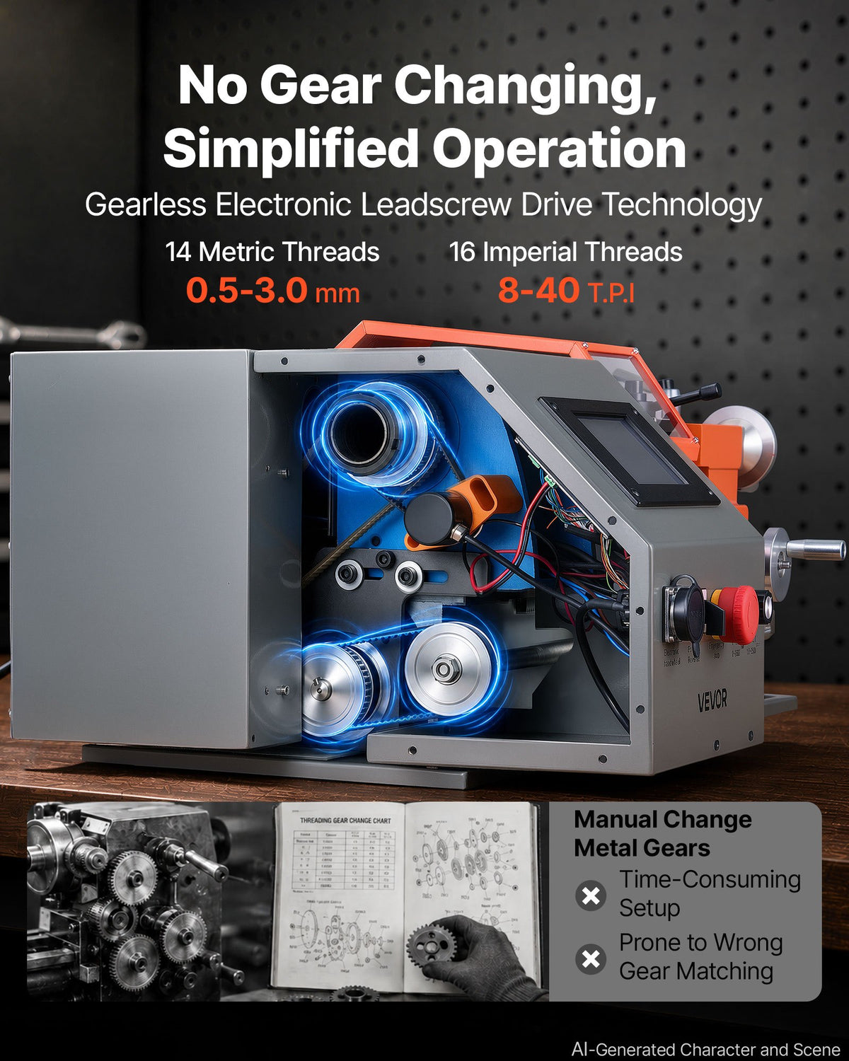 VEVOR Metal Lathe 220 x 400 mm 1100W Benchtop CNC Metal Lathe Touchscreen, for Fully Automatic Metalworking Turning, Quick-Change Tool Post, Electronic Leadscrew Drive, Variable Speed 2500 RPM Max