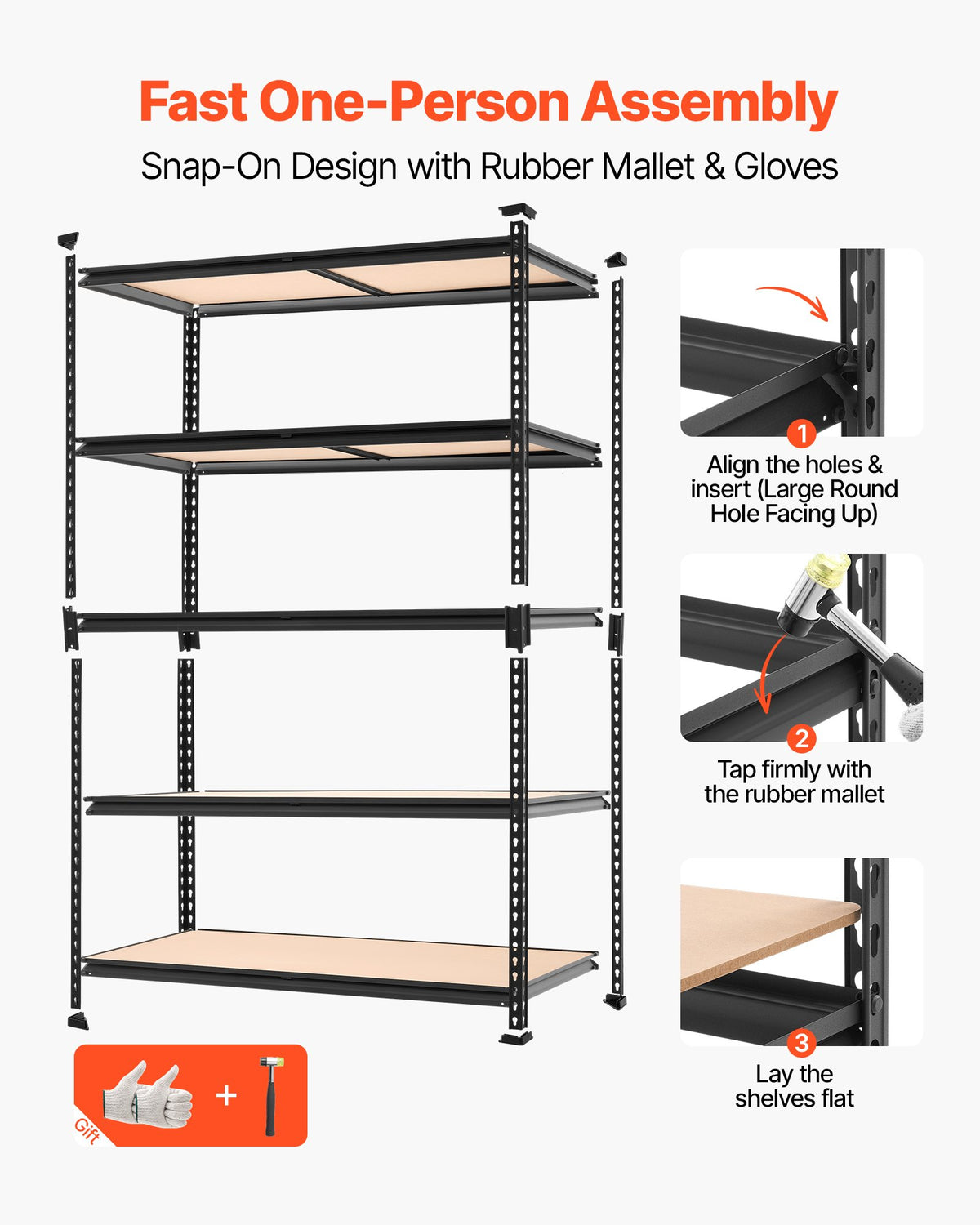 VEVOR Storage Shelves, 5-Tier Adjustable, 907.2 kg Capacity, Heavy Duty Garage Storage Shelving Unit, Metal Utility Rack Shelf, for Garage Warehouse Basement Kitchen, 1228 mm W x 459 mm D x 1813 mm H