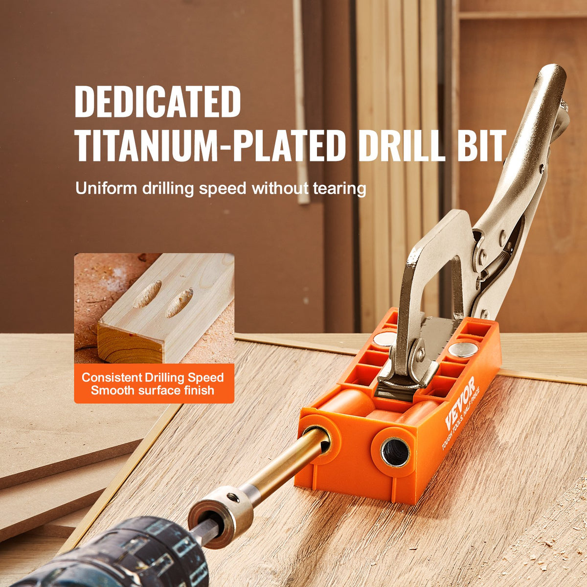 VEVOR Pocket Hole Jig, 56 Pcs Mini Jig Pocket Hole System with 22.9 cm C-clamp, Step Drill, Wrench, Drill Stop Ring, Square Drive Bit, and Screws, for DIY Carpentry Projects