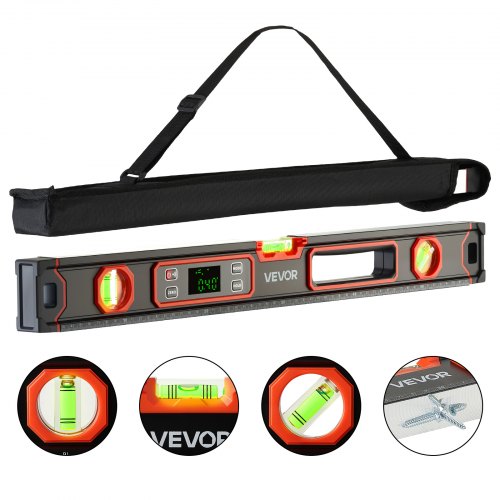 VEVOR Digital Level, 600 mm, Magnetic Electronic Level with LED Backlit Display, 360° Electronic Leveler Tool with 0°/45°/90° Bubble Vials, IP54 Rating for Construction Carpentry Home Renovation