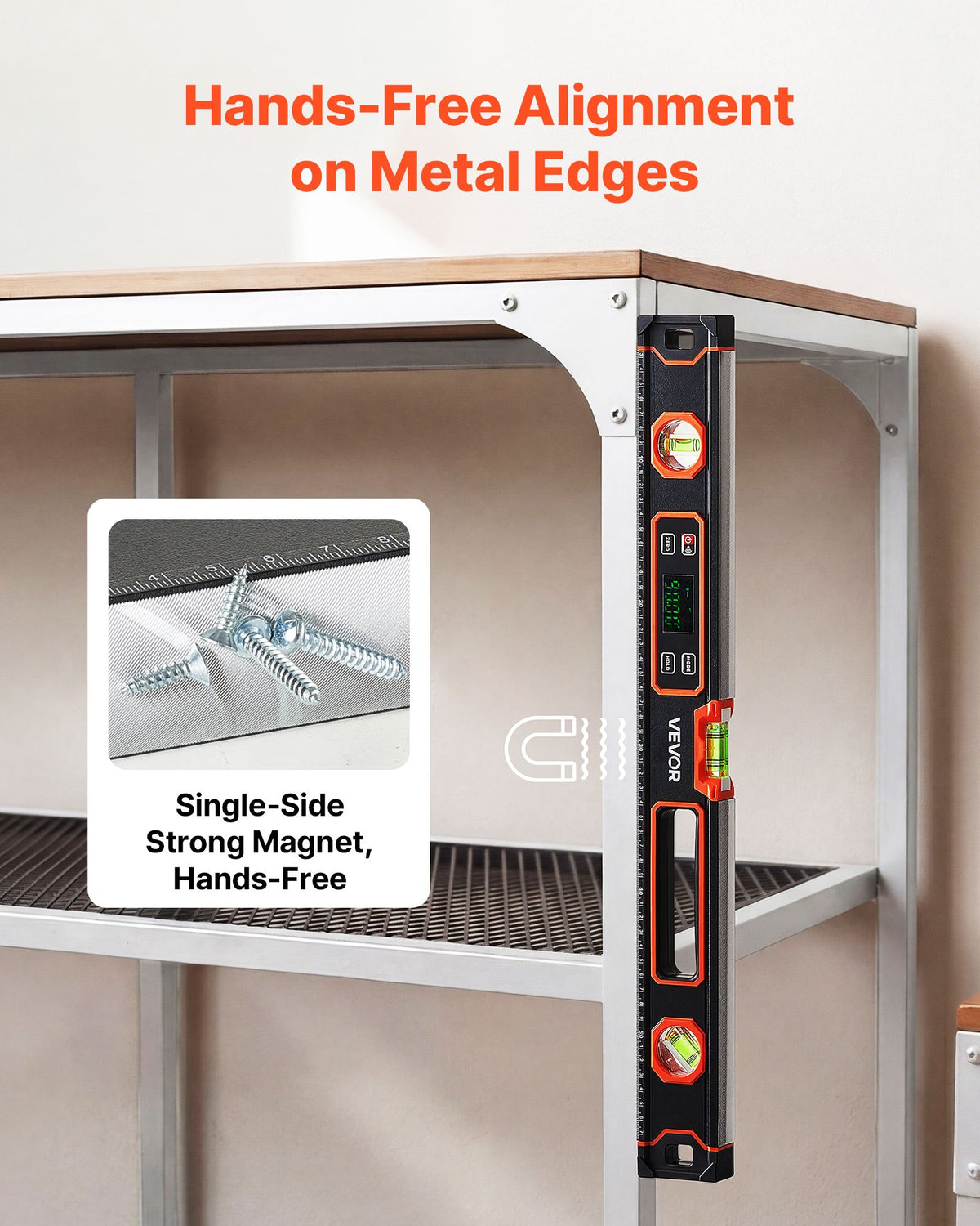 VEVOR Digital Level, 600 mm, Magnetic Electronic Level with LED Backlit Display, 360° Electronic Leveler Tool with 0°/45°/90° Bubble Vials, IP54 Rating for Construction Carpentry Home Renovation