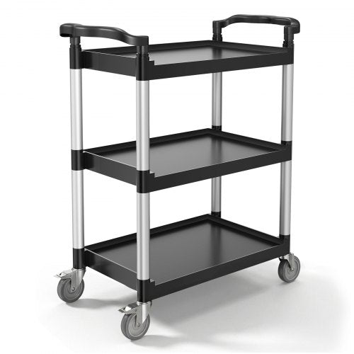 VEVOR Utility Cart, 300 lbs Load Capacity, 3-tier Utility Plastic Cart with 360° Swivel Wheels (2 with Brakes), 24.4 x 16.1-inch Food Service Cart for Warehouse, Office, Home, Restaurant, Kitchen