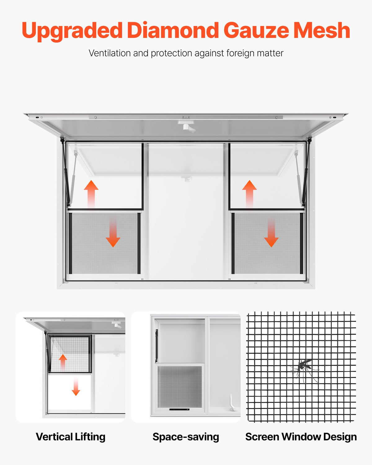 VEVOR Concession Window 152x92 cm, Aluminum Alloy Service Window for Food Truck, Up to 85 Degrees Stand Serving Window with 6 Sliding Windows, Awning Door, and Drag Hook, for Concession Trailers