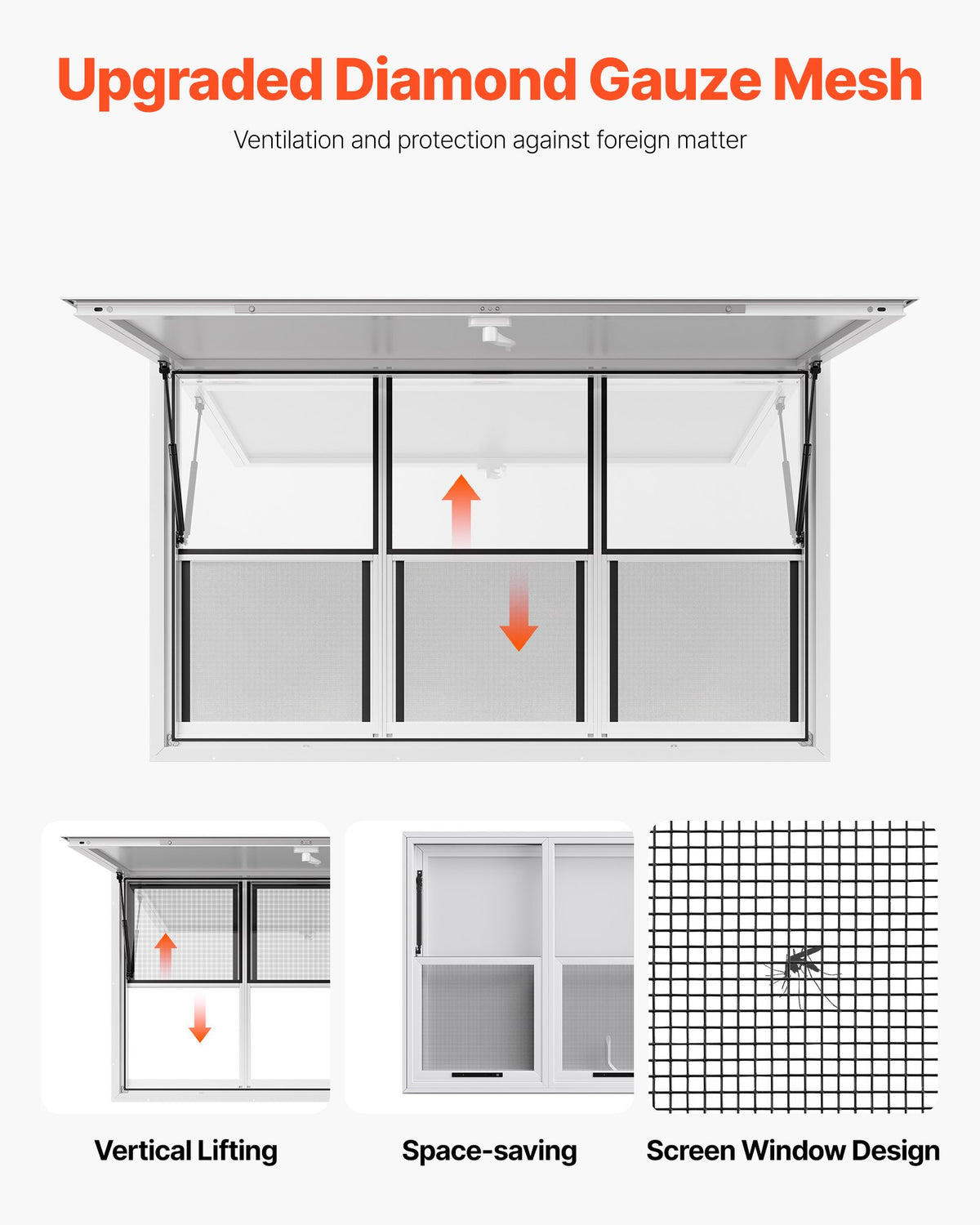 VEVOR Concession Window 152x92 cm, Aluminum Alloy Service Window for Food Truck, Up to 85 Degrees Stand Serving Window with 6 Sliding Windows, Awning Door, and Drag Hook, for Concession Trailers