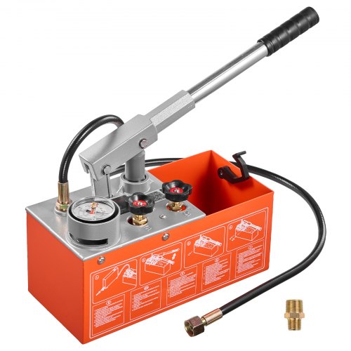 VEVOR Hydrostatic Test Pump 6.06 L Hydraulic Manual Water Pressure Tester, Dual Valve Hydrostatic Water Pipe Leakage Pressure Test Pump Kit with Gauge & Tank, 0-30 Bar Range, for Pipeline Heating