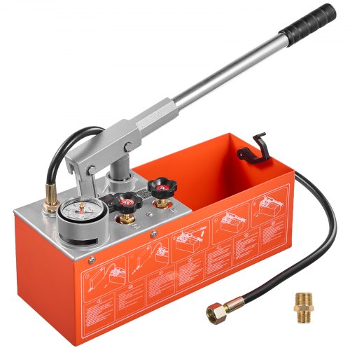 VEVOR Hydrostatic Test Pump 7.57 L Hydraulic Manual Water Pressure Tester, Dual Valve Hydrostatic Water Pipe Leakage Pressure Test Pump Kit with Gauge & Tank, 0-60 Bar Range, for Pipeline, Heating