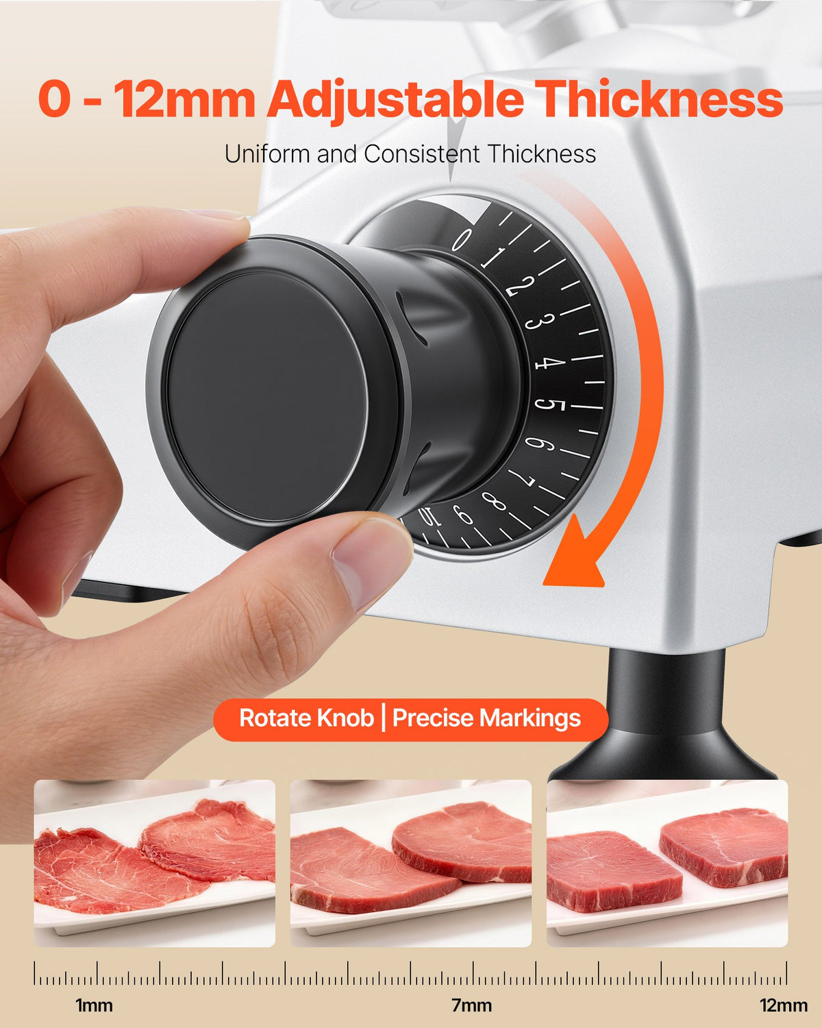 VEVOR Commercial Meat Slicer, 240W Electric Deli Food Slicer with 250mm Carbon Steel Blade, Built-In Sharpener & 0-12mm Adjustable Thickness for Frozen Meat, Ham, Baguett, Steak