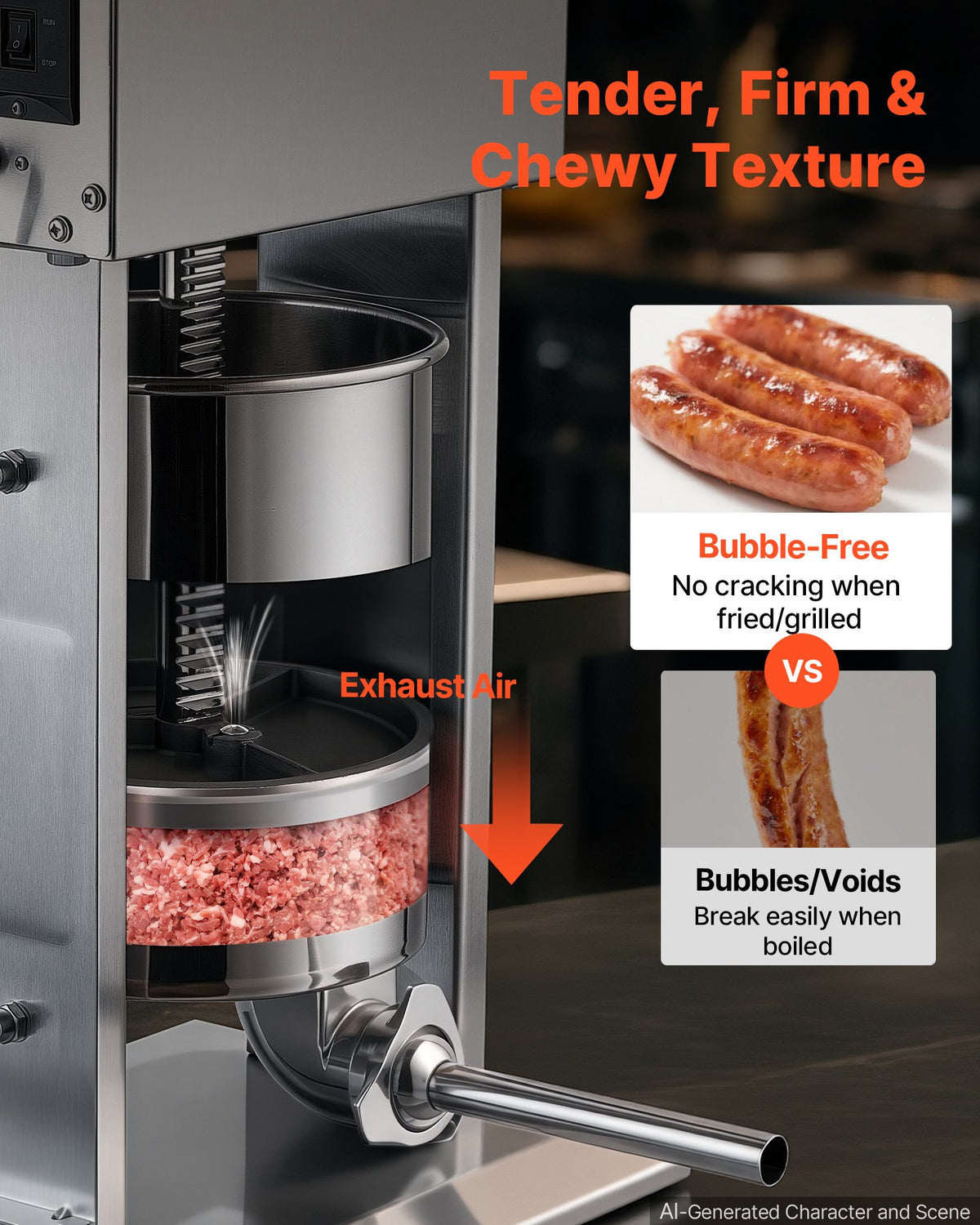 VEVOR Electric Sausage Stuffer 10L Vertical Meat Maker Stainless Steel, for Commercial Use, Stepless Speed Control Meat Stuffer, Sausage Filler Kit, 4 Filling Tubes & Foot Pedal, CE Approved