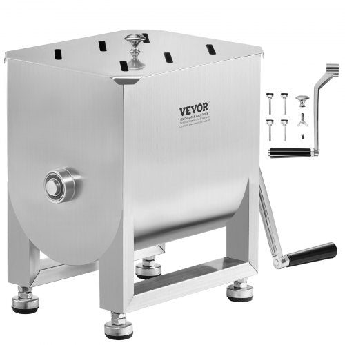 VEVOR Manual Meat Mixer, 15L Fixed Tank Meat Processing Equipment(Mixing Maximum 15LBS for Meat), Stainless Steel Meat Mixer, Sausage Mixer Machine with Lid and Handle, Ground Beef Hand Mixer