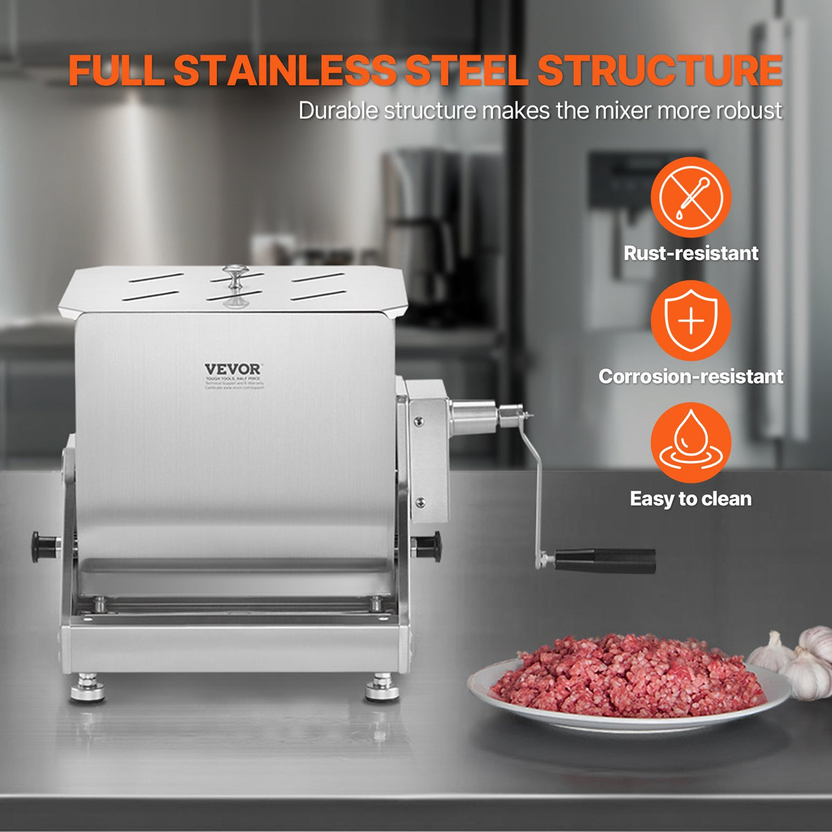 VEVOR Manual Meat Mixer, 20L Tilt Tank Meat Processing Equipment(Mixing Max for Meat), Stainless Steel Meat Mixer, Sausage Mixer Machine with Lid Handle Gear Reducer, Ground Beef Hand Mixer