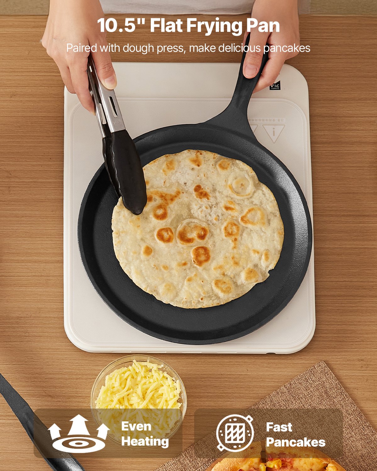 VEVOR Tortilla Press, 10 Inch Cast Iron Tortilla and Roti Maker, Heavy Duty Tortilladora Press, Pataconera Makers with Handle and 100 Pcs Parchment Paper, Dough Taco Press for Flour Tortilla, Tawa