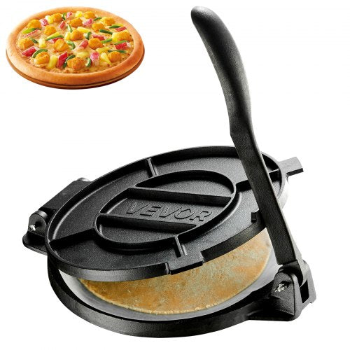 VEVOR Tortilla Press 30cm Cast Iron Roti Maker and Tortilladora Heavy Duty, Ideal for Homemade Flatbreads Kitchen, Restaurant, Bakery, Quesadilla Pataconera Press, with Handle, 50 Pcs Parchment Paper