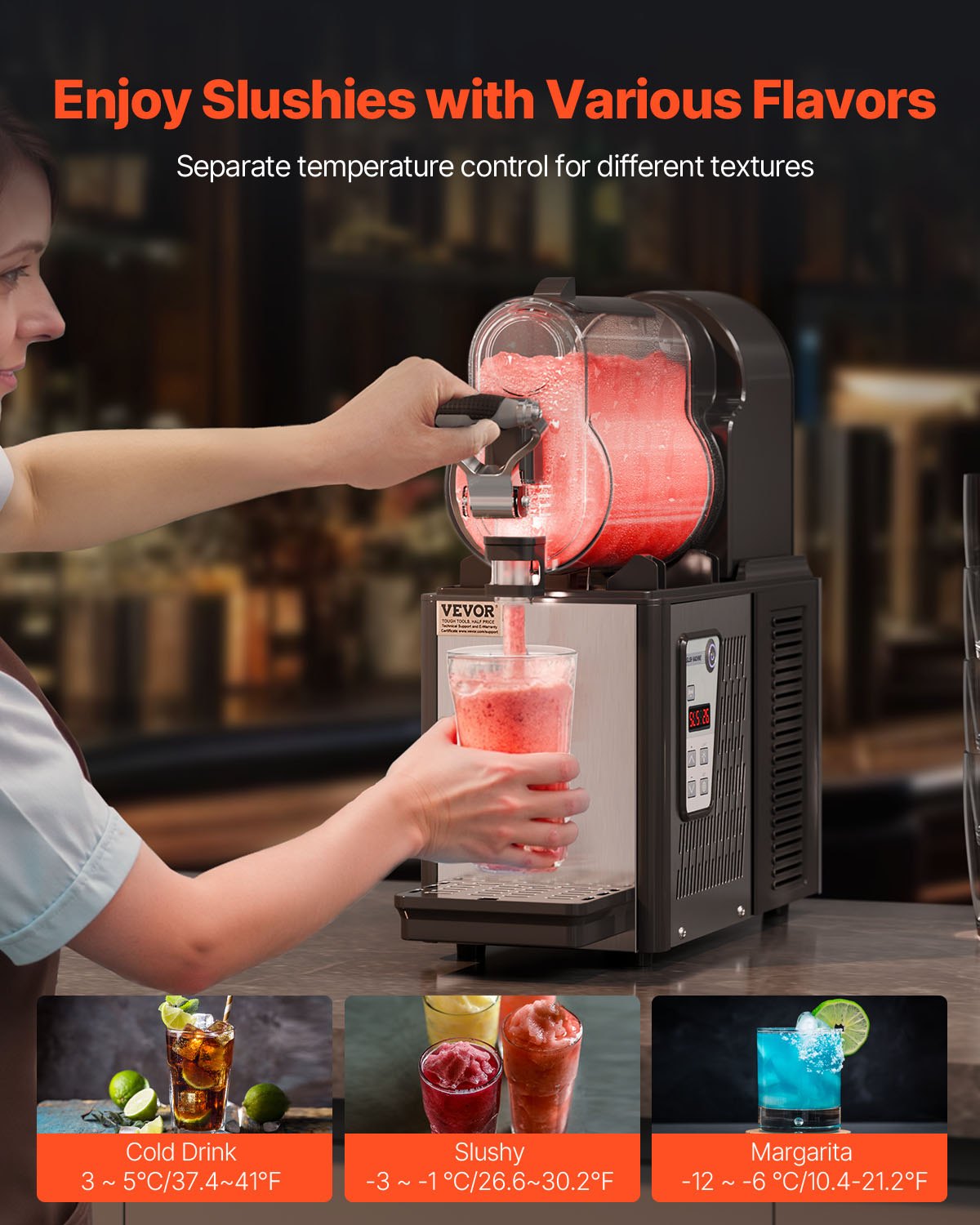 VEVOR Commercial Slushy Machine, 3L Single Tank Frozen Drink Machine, 12 Cups Stainless Steel Margarita Smoothie Frozen Drink Maker, Slushie Maker for Home Party Restaurants Cafe Bars