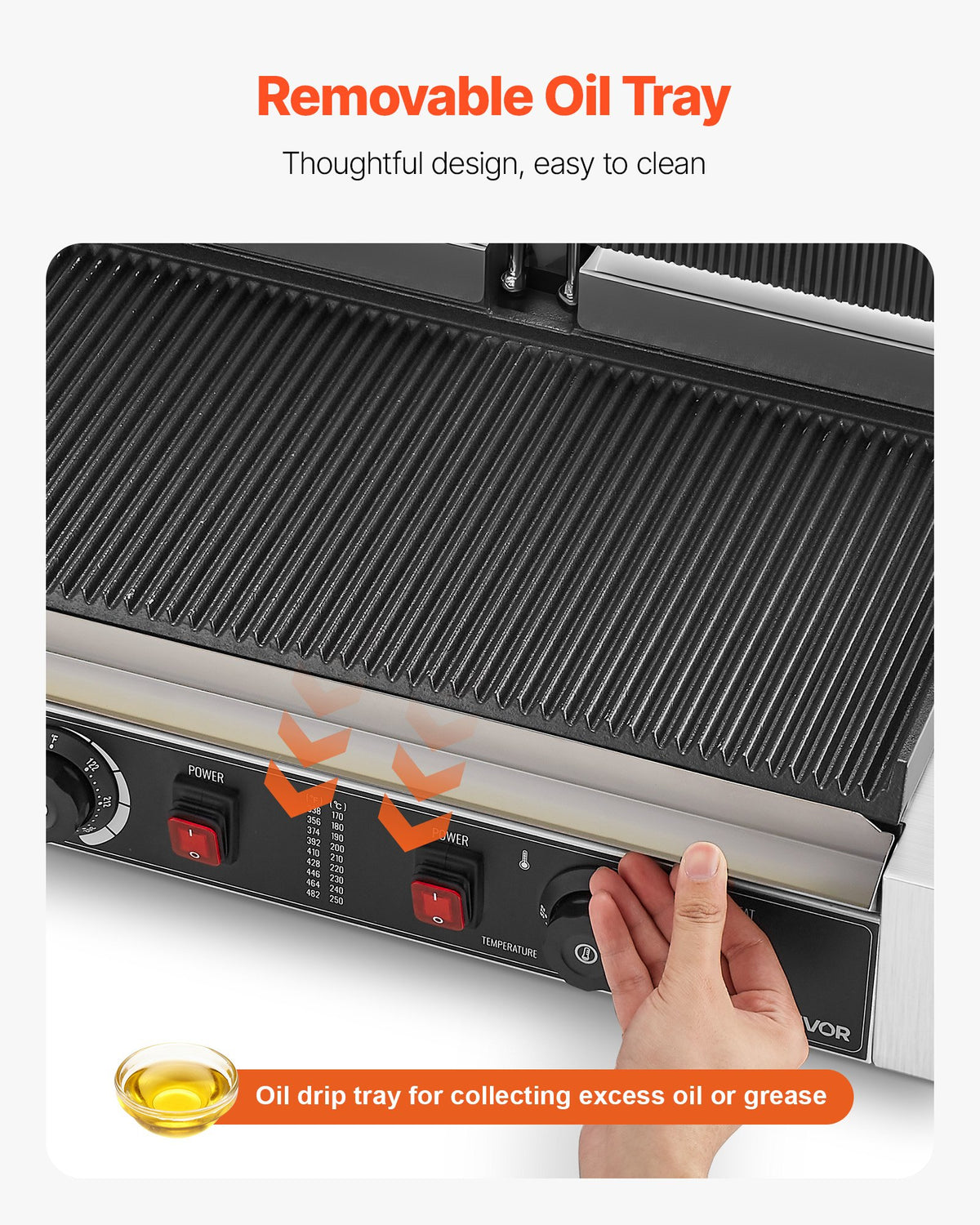 VEVOR Commercial Panini Grill, 3600W Electric Sandwich Panini Maker, Stainless Steel Double Sandwich Press, Panini Grill Temp Control, 48x23cm Full Grooved Enamel Plate, for Hamburger Steak Bacon
