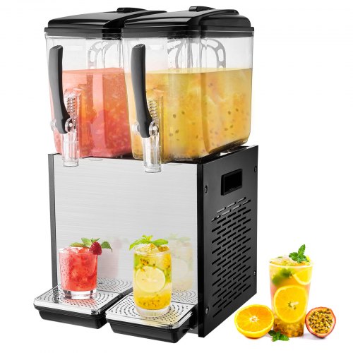 VEVOR Commercial Beverage Dispenser, 2 Tanks 12 L Per Tank Juice Dispenser, 286W Stainless Steel Ice Tea Drink Machine with 45°F-54°F Cooling Temperature, for Cold Drink Restaurant Bar Party