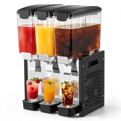 VEVOR Commercial Beverage Dispenser 3 Tanks 10 L / 10.6 QT Per Tank, Stainless Steel Juice Dispenser, Ice Tea Drink Machine with 7℃ to 12℃ Cooling Temperature, for Cold Drink Restaurant Bar Party