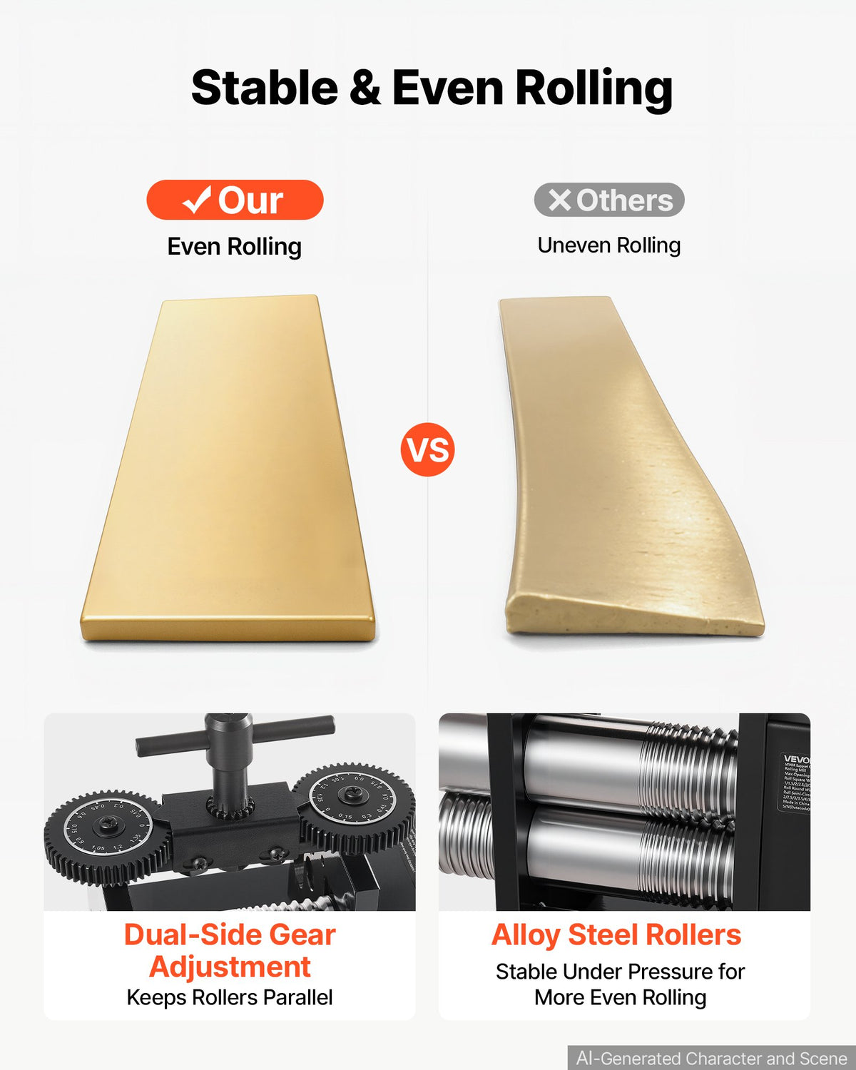VEVOR Rolling Mill 4-in-1 Round Flat Square Half-Round Pressing Roller Mill, Manual Jewelry DIY Tool, 0.03-7 mm Adjustable Thickness, Stable & Even Rolling, for Ductile Metals, Gold, Silver, Copper