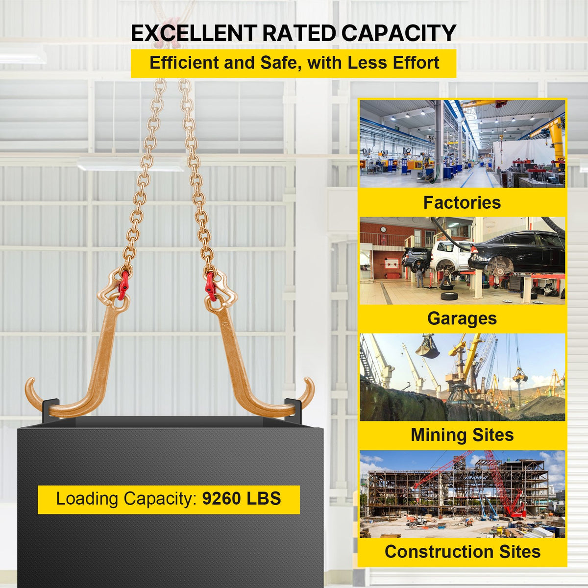 VEVOR V Bridle Chain, 8 mm x 60 cm Bridle Tow Chain, Grade 80 V-Bridle Transport Chain, 4898 kg Break Strength with TJ Hooks and Crab Hooks, Heavy Duty Pear Link Connector and Chain Shorteners
