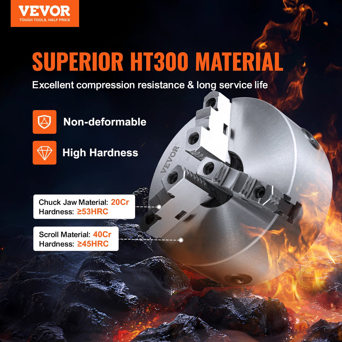 VEVOR 3-Jaw Lathe Chuck, 10'', Self-Centering Lathe Chuck, 0.24-9.84 in/6-250 mm Clamping Range with T-key Fixing Screws Hexagon Wrench, for Lathe 3D Printer Machining Center Milling Drilling Machine
