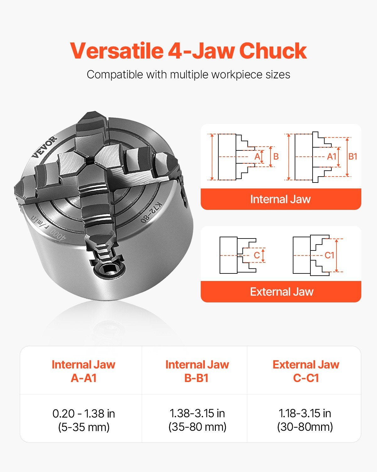 VEVOR 4-Jaw Lathe Chuck