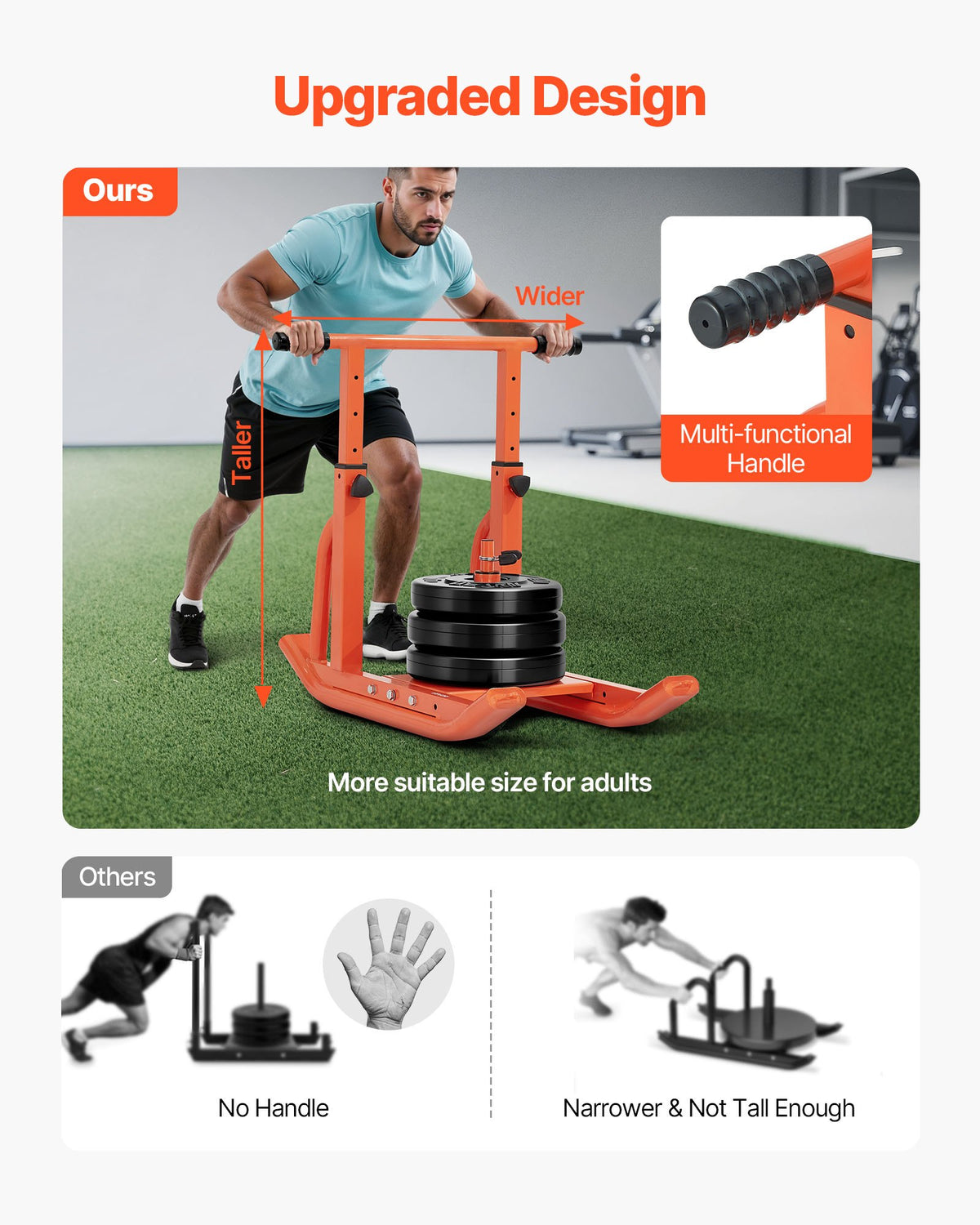 VEVOR Weight Sled, Steel Power Sled, Fitness Training Sleds for Athletic Exercise Speed Improvement, Workout Equipment with Adjustable Height Handle, Compatible with 25/51 mm Weight Plates, Orange