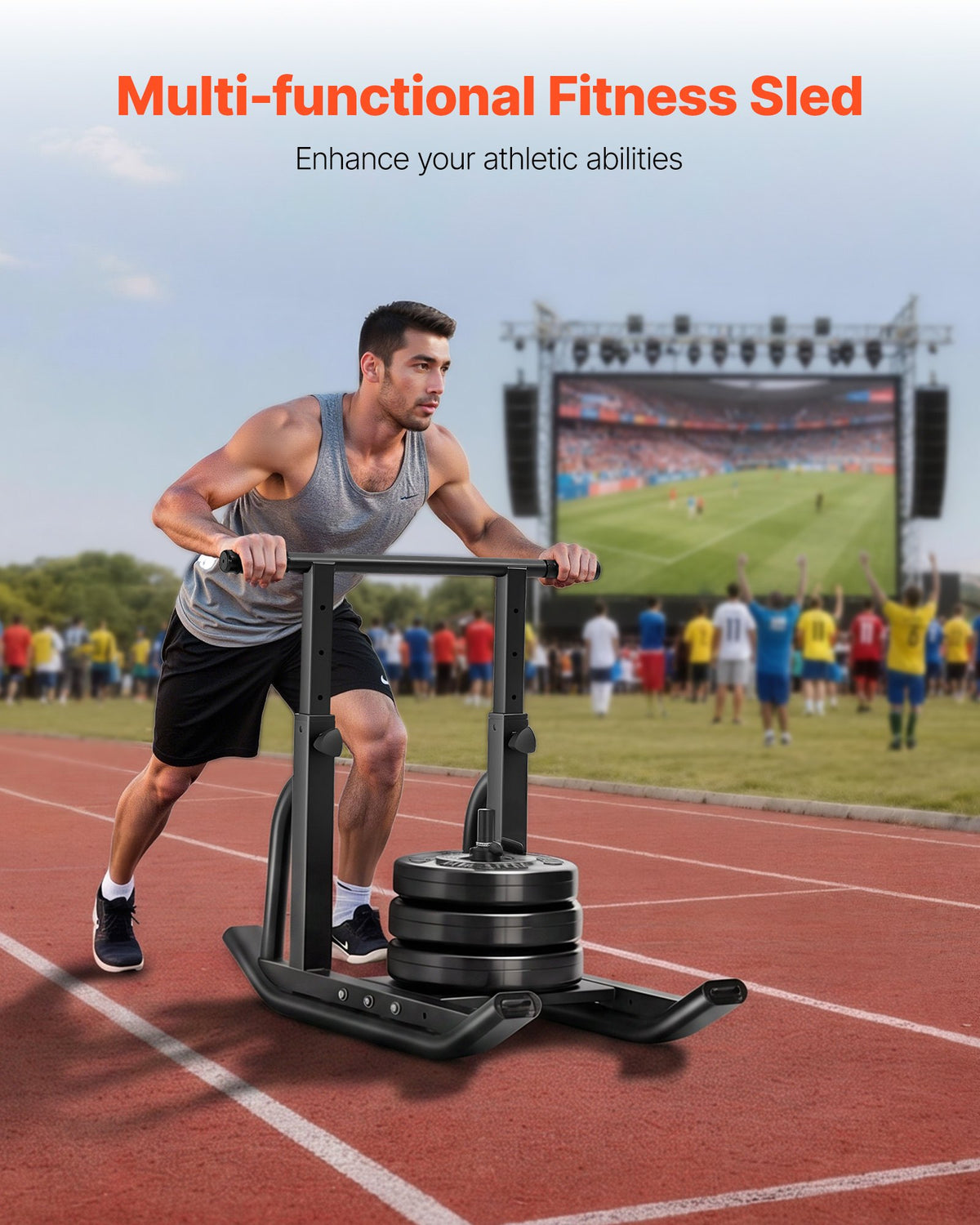 VEVOR Weight Sled, Steel Power Sled, Fitness Training Sleds for Athletic Exercise Speed Improvement, Workout Equipment with Adjustable Height Handle, Compatible with 25/51 mm Weight Plates, Black