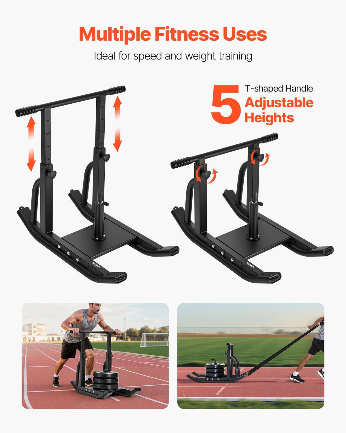 VEVOR Weight Sled, Steel Power Sled, Fitness Training Sleds for Athletic Exercise Speed Improvement, Workout Equipment with Adjustable Height Handle, Compatible with 25/51 mm Weight Plates, Black