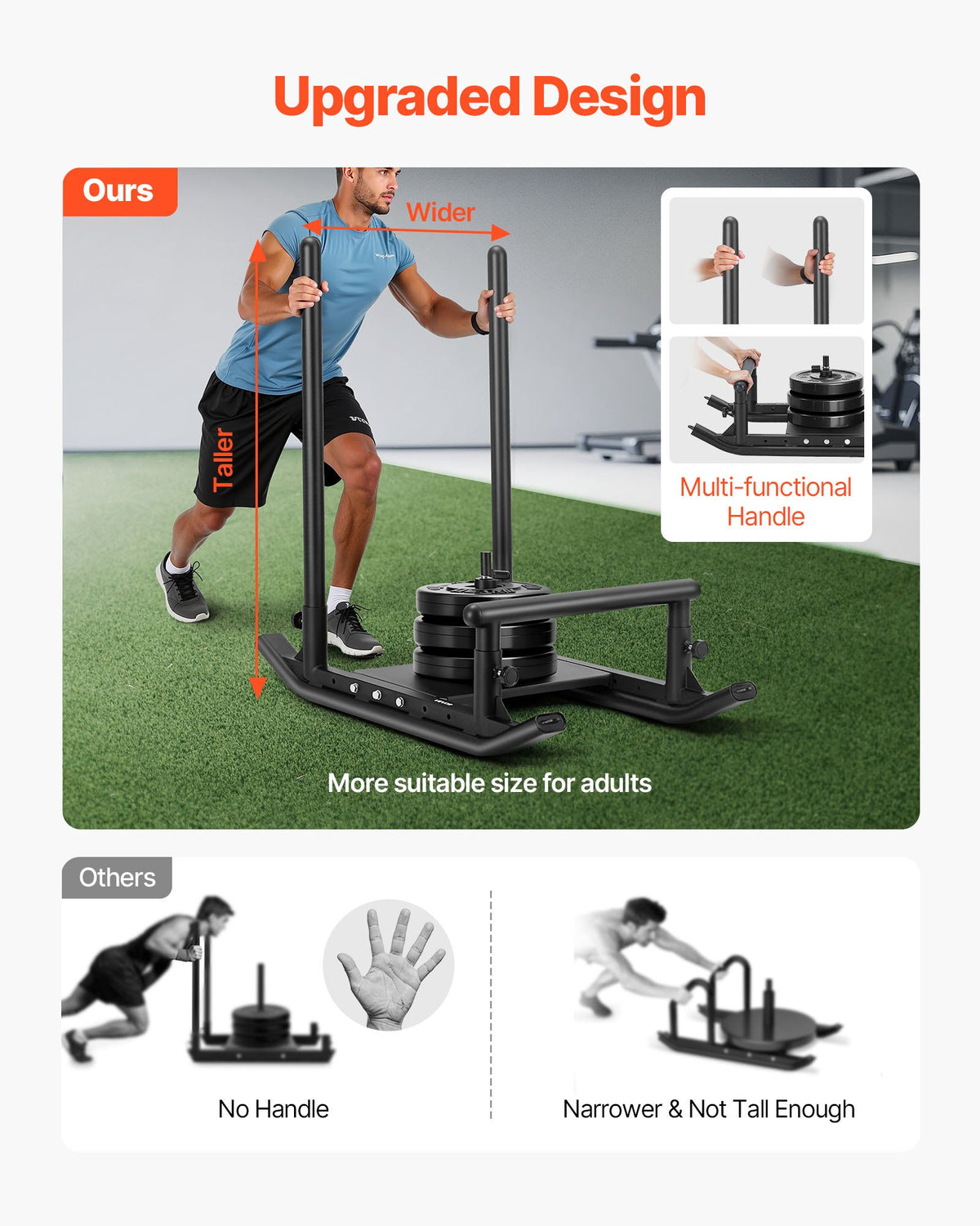 VEVOR Weight Sled, Steel Power Sled, Fitness Strength Training Sleds for Athletic Exercise Speed Improvement, Workout Fitness Equipment with Handle, Compatible with 25/51 mm Weight Plates, Black