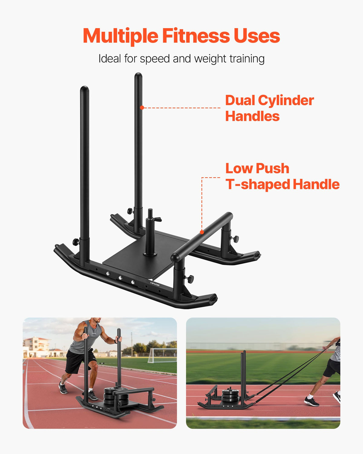 VEVOR Weight Sled, Steel Power Sled, Fitness Strength Training Sleds for Athletic Exercise Speed Improvement, Workout Fitness Equipment with Handle, Compatible with 25/51 mm Weight Plates, Black