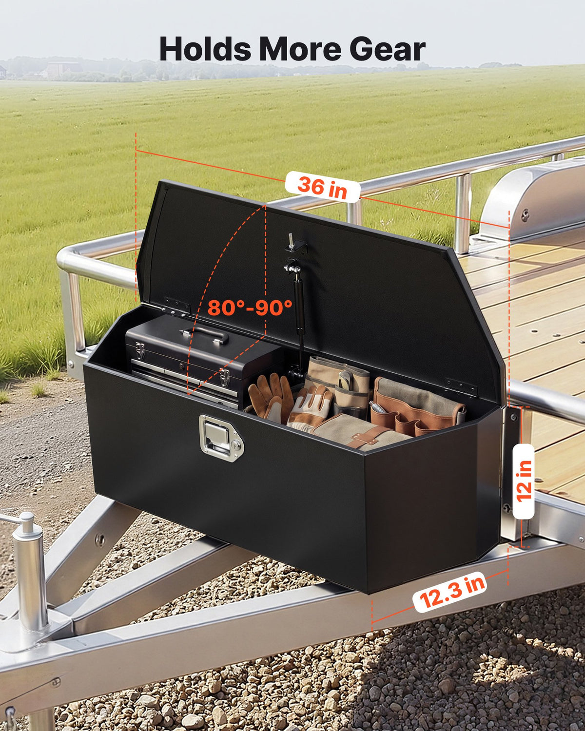 VEVOR Trailer Tongue Box, 914 x 314 x 305 mm Steel Trailer Tongue Tool Box, Heavy Duty Storage Organizer with Lock and Keys, Utility Tool Chest for Pickup Truck Bed, RV, SUV, Off-Road Vehicle, Black
