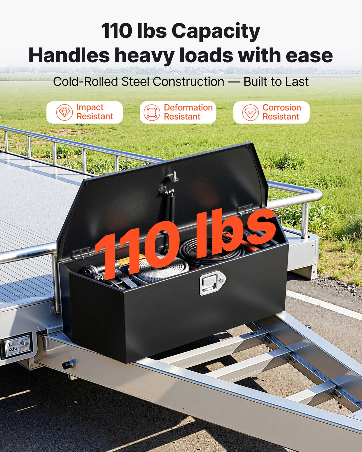VEVOR Trailer Tongue Box, 914 x 314 x 305 mm Steel Trailer Tongue Tool Box, Heavy Duty Storage Organizer with Lock and Keys, Utility Tool Chest for Pickup Truck Bed, RV, SUV, Off-Road Vehicle, Black
