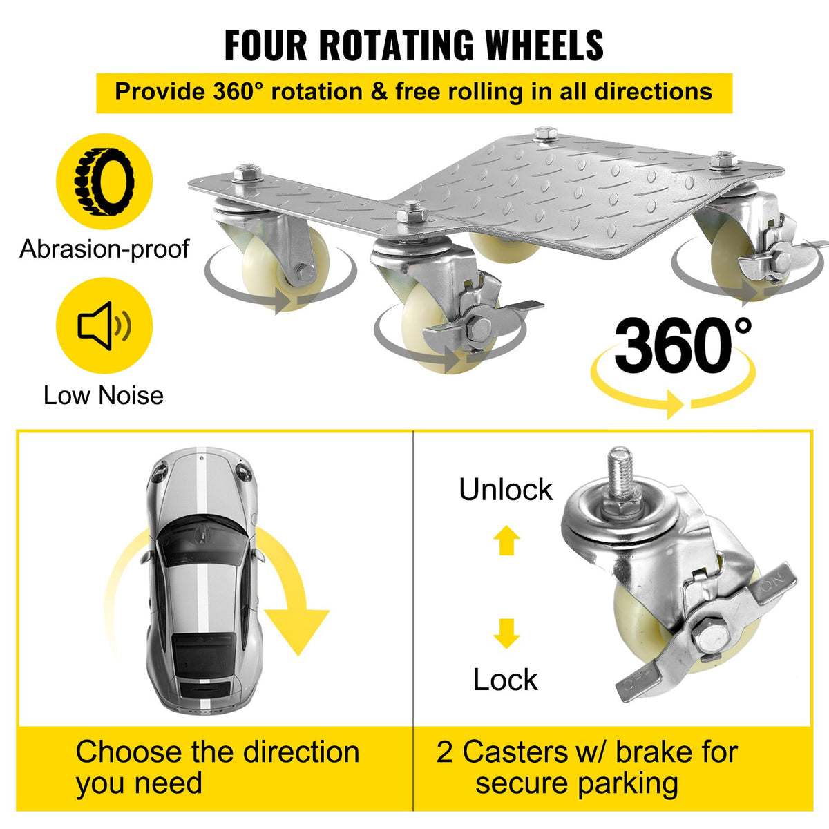 VEVOR  Vehicle Positioning Wheel Dollies - 680Kg Per Dolly 2Pcs Tire Car Wheel Dollies Car Skate Dolly Van Positioning Garage Jack