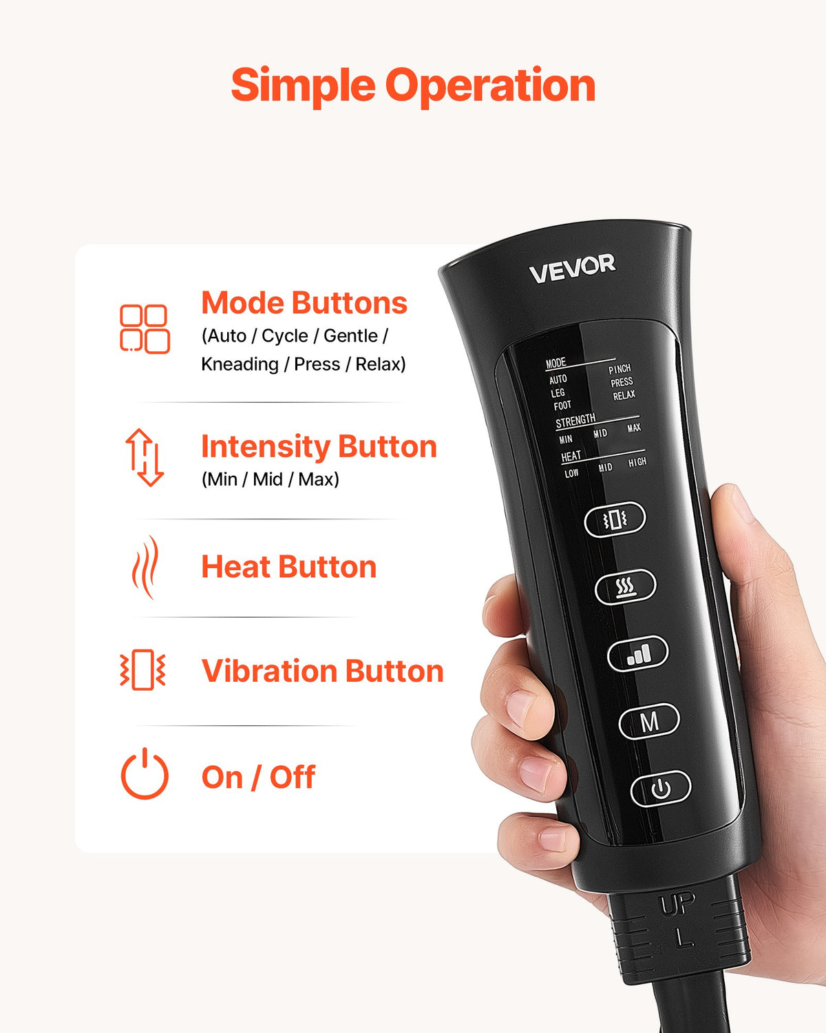VEVOR Leg Compression Massager 3 Heat Settings Air Compression Leg Massager, For Daily Relaxation, 6 Modes, 3 Massage Intensities, and 3 Calf Vibration Settings, with Storage Bag, and Power Adapter
