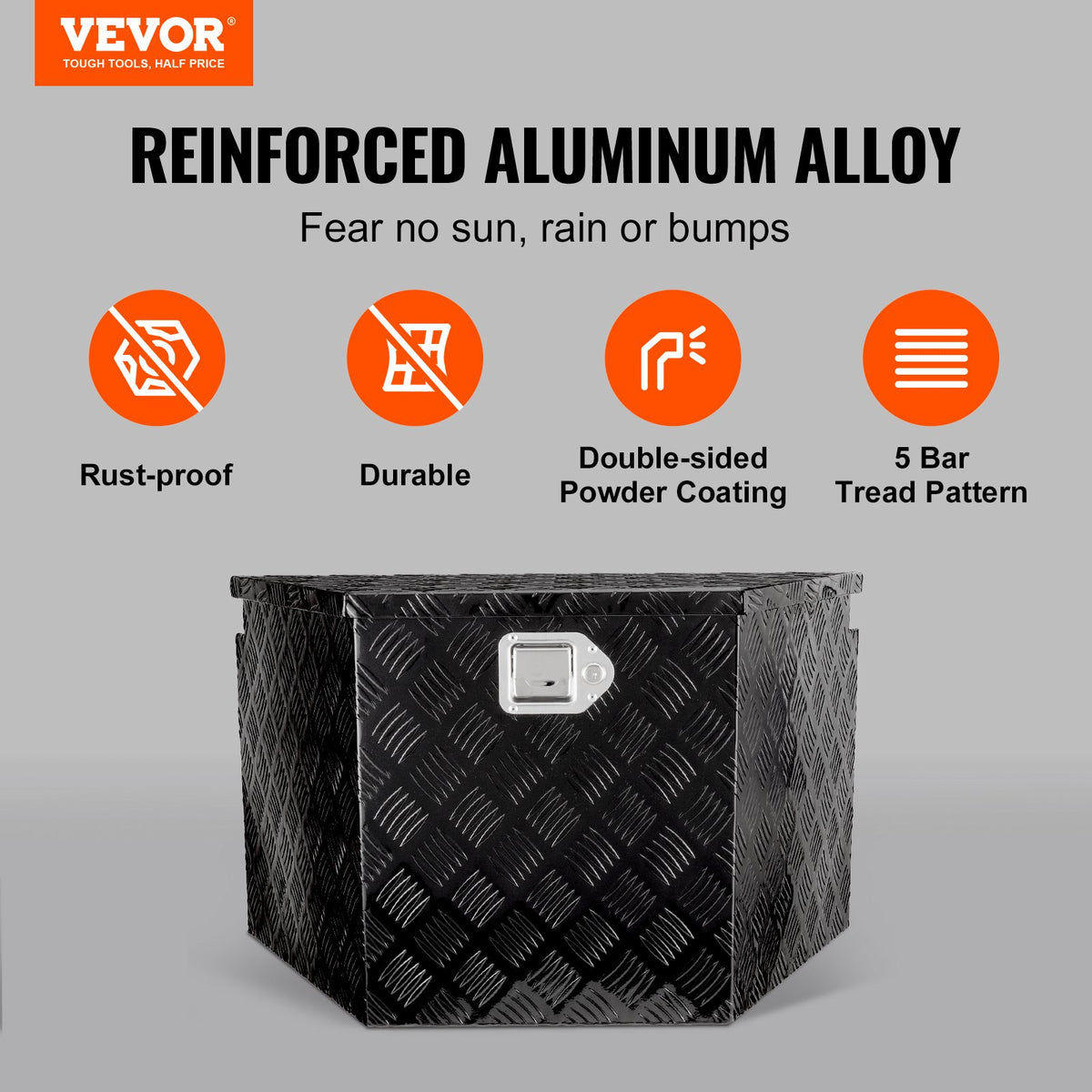VEVOR Trailer Tongue Box, Aluminum Alloy Diamond Plate Tongue Box Tool Chest, Heavy Duty Trailer Box Storage with Lock and Keys, Utility Trailer Tongue Box for Pickup Truck, RV, Trailer, 99.1 x 41.9 x 30.5 cm