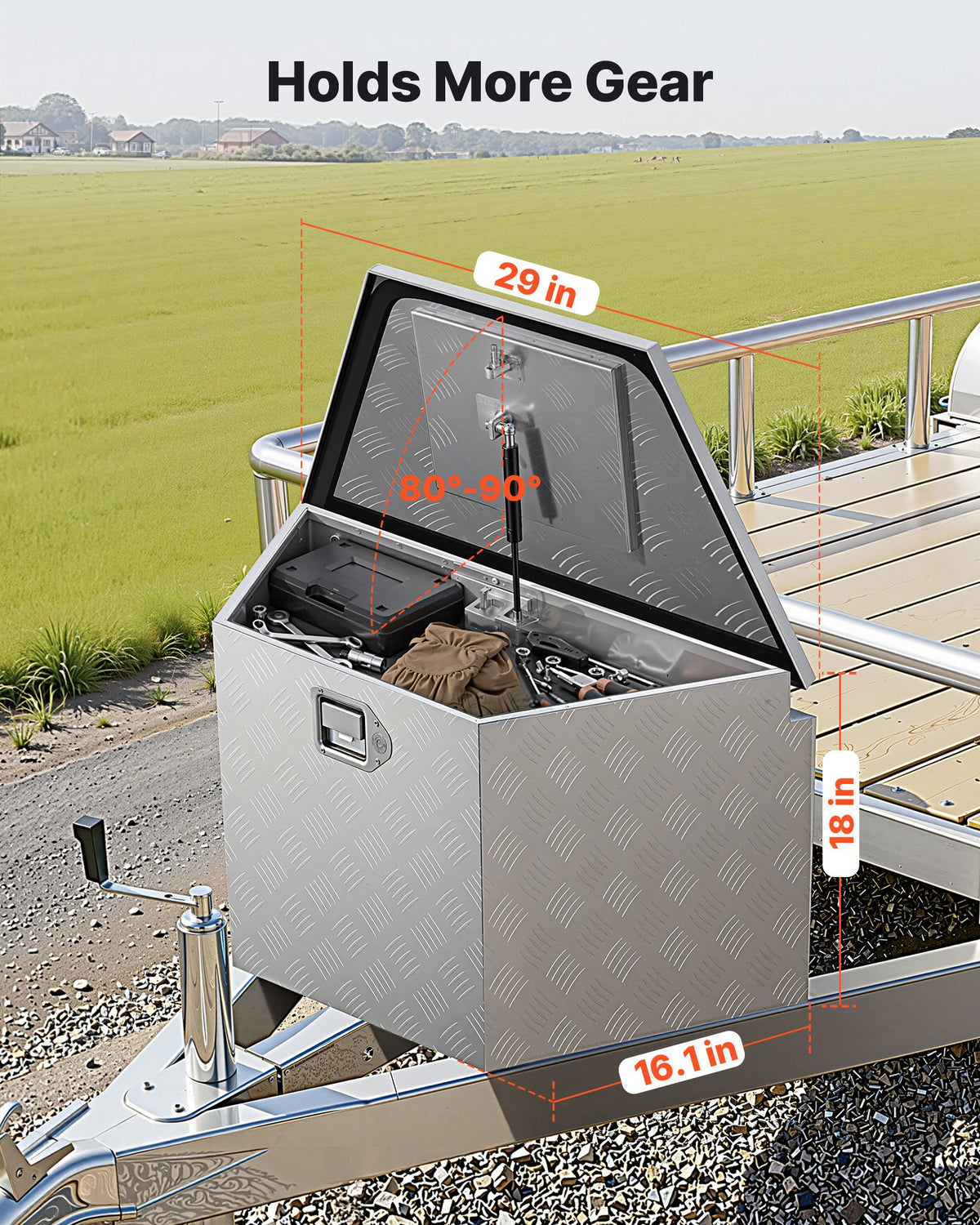 VEVOR Trailer Tongue Box, 737 x 410 x 457 mm Aluminum Trailer Tongue Tool Box, Heavy Duty Storage Organizer with Lock & Keys, Utility Tool Chest for Pickup Truck Bed, RV, SUV, Off-Road Vehicle, Silver