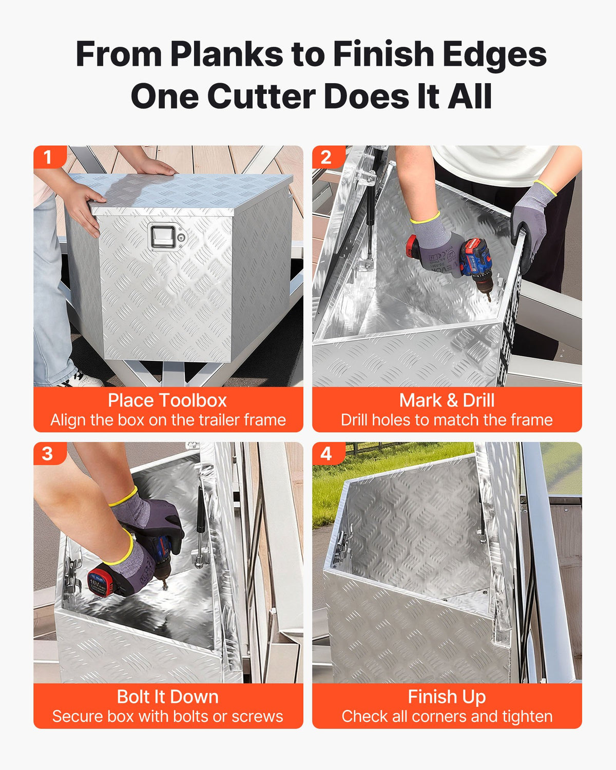 VEVOR Trailer Tongue Box, 737 x 410 x 457 mm Aluminum Trailer Tongue Tool Box, Heavy Duty Storage Organizer with Lock & Keys, Utility Tool Chest for Pickup Truck Bed, RV, SUV, Off-Road Vehicle, Silver