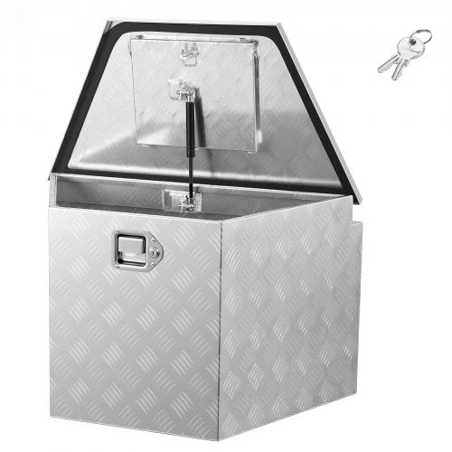 VEVOR Trailer Tongue Box, 838 x 483 x 457 mm Aluminum Trailer Tongue Tool Box, Heavy Duty Storage Organizer with Lock & Keys, Utility Tool Chest for Pickup Truck Bed, RV, SUV, Off-Road Vehicle, Silver