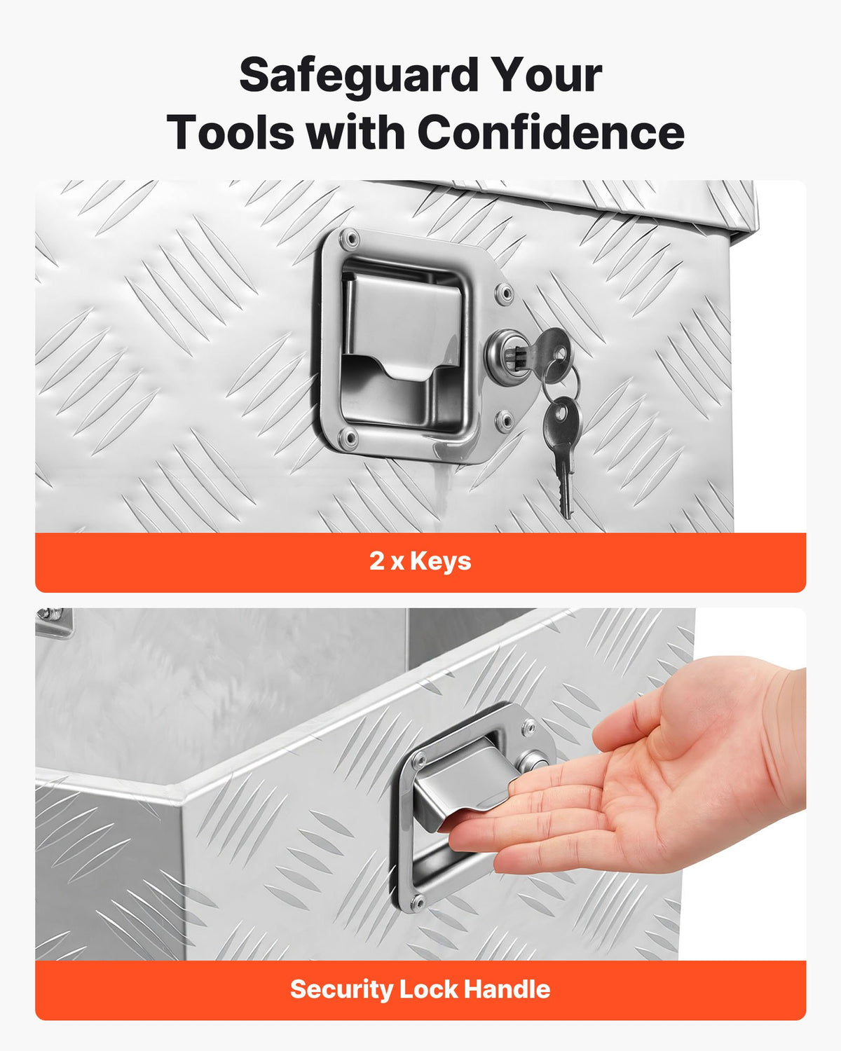 VEVOR Trailer Tongue Box, 838 x 483 x 457 mm Aluminum Trailer Tongue Tool Box, Heavy Duty Storage Organizer with Lock & Keys, Utility Tool Chest for Pickup Truck Bed, RV, SUV, Off-Road Vehicle, Silver