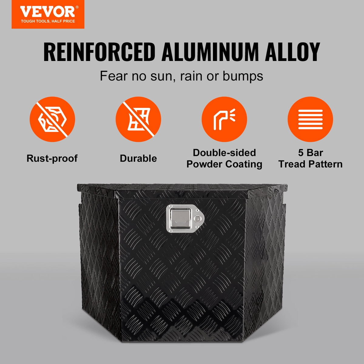VEVOR Trailer Tongue Box, Aluminum Alloy Diamond Plate Tongue Box Tool Chest, Heavy Duty Trailer Box Storage with Lock and Keys, Utility Trailer Tongue Box for Pickup Truck, RV, Trailer, 29"x16.2"x18"