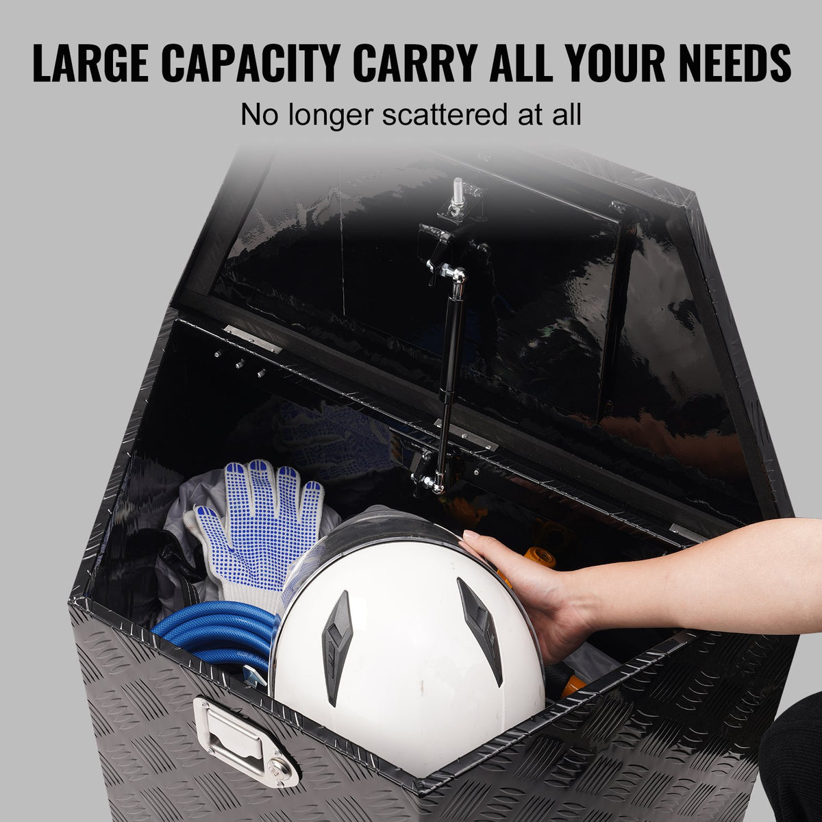 VEVOR Trailer Tongue Box, Aluminum Alloy Diamond Plate Tongue Box Tool Chest, Heavy Duty Trailer Box Storage with Lock and Keys, Utility Trailer Tongue Box for Pickup Truck, RV, Trailer, 29"x16.2"x18"