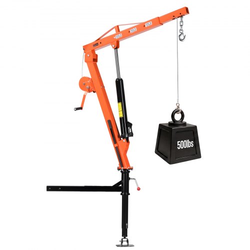 VEVOR Truck Crane, 227 kg Pickup Hitch Crane Trailer Hitch Mounted with Manual Winch & Hydraulic Jack, 360° Rotating Telescopic Boom, Foldable Truck Bed Jib Hoist for Machine Lumber Equipment Lifting