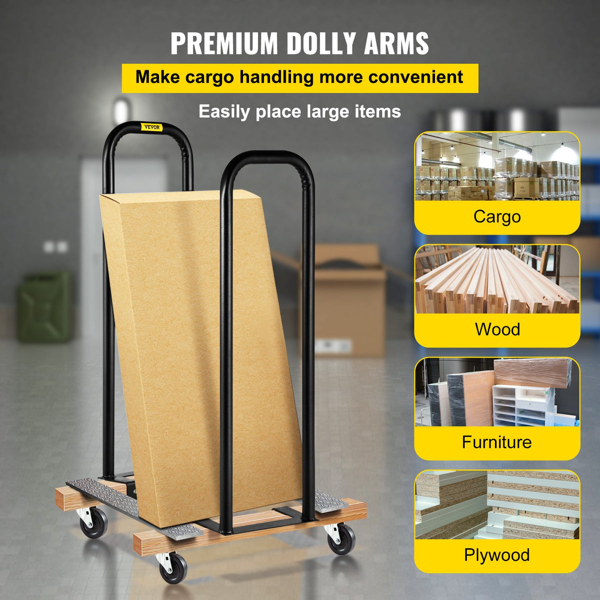 VEVOR Dolly Converter 13 Inch Width x 38 Inch Height Steel Converter Arms 250LBS Capacity Panel Dolly Handling Equippment