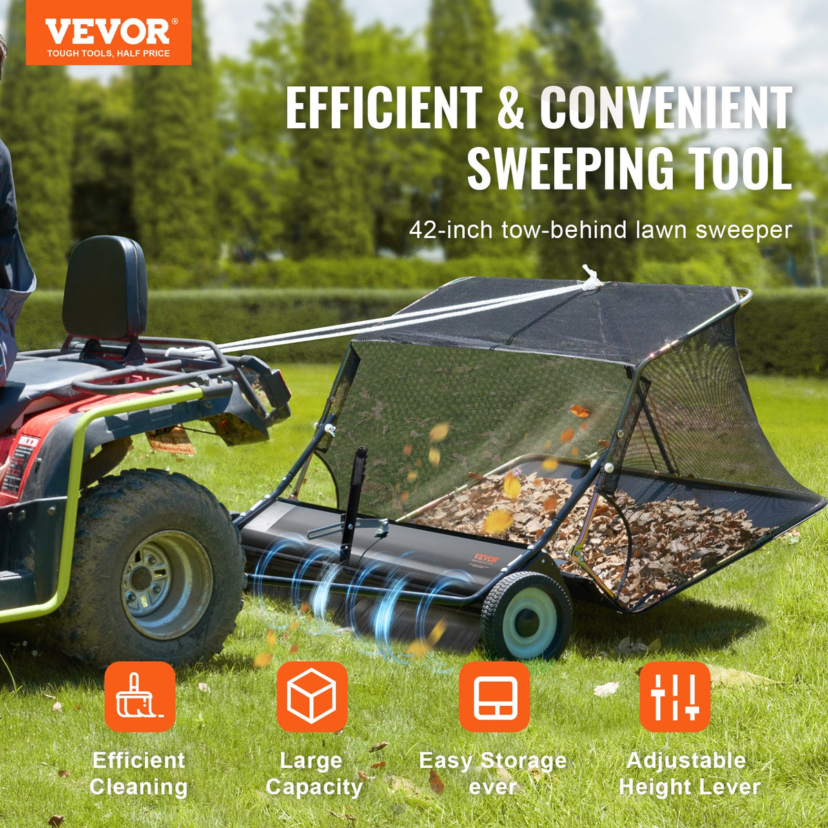 VEVOR 42-inch Lawn Sweeper Tow Behind